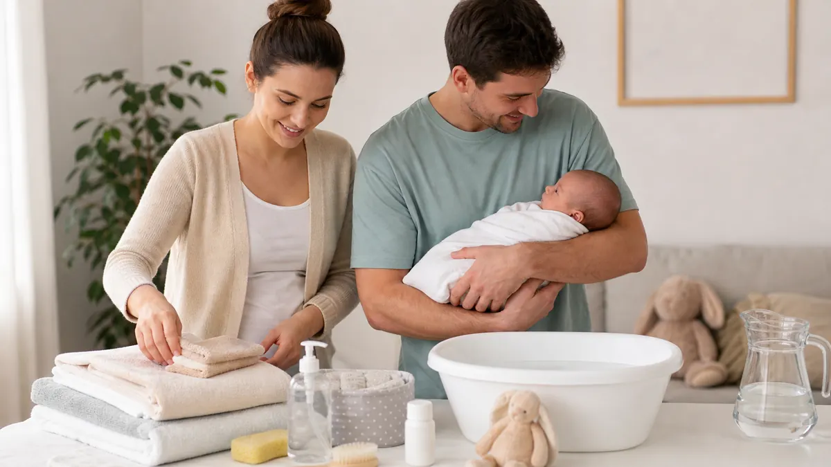 Imagen editorial sobre El baño y aseo del bebé recién nacido